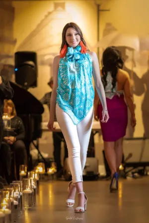 SERENITY Mandala 100% Silk Blouse Turquoise White