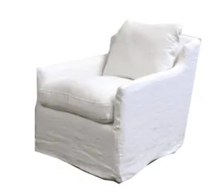 Skipper Belgium White Linen Swivel Slipcovered Chair