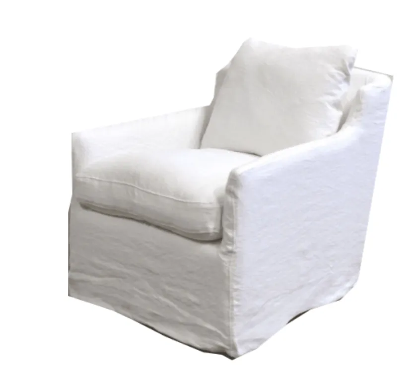 Skipper Belgium White Linen Swivel Slipcovered Chair