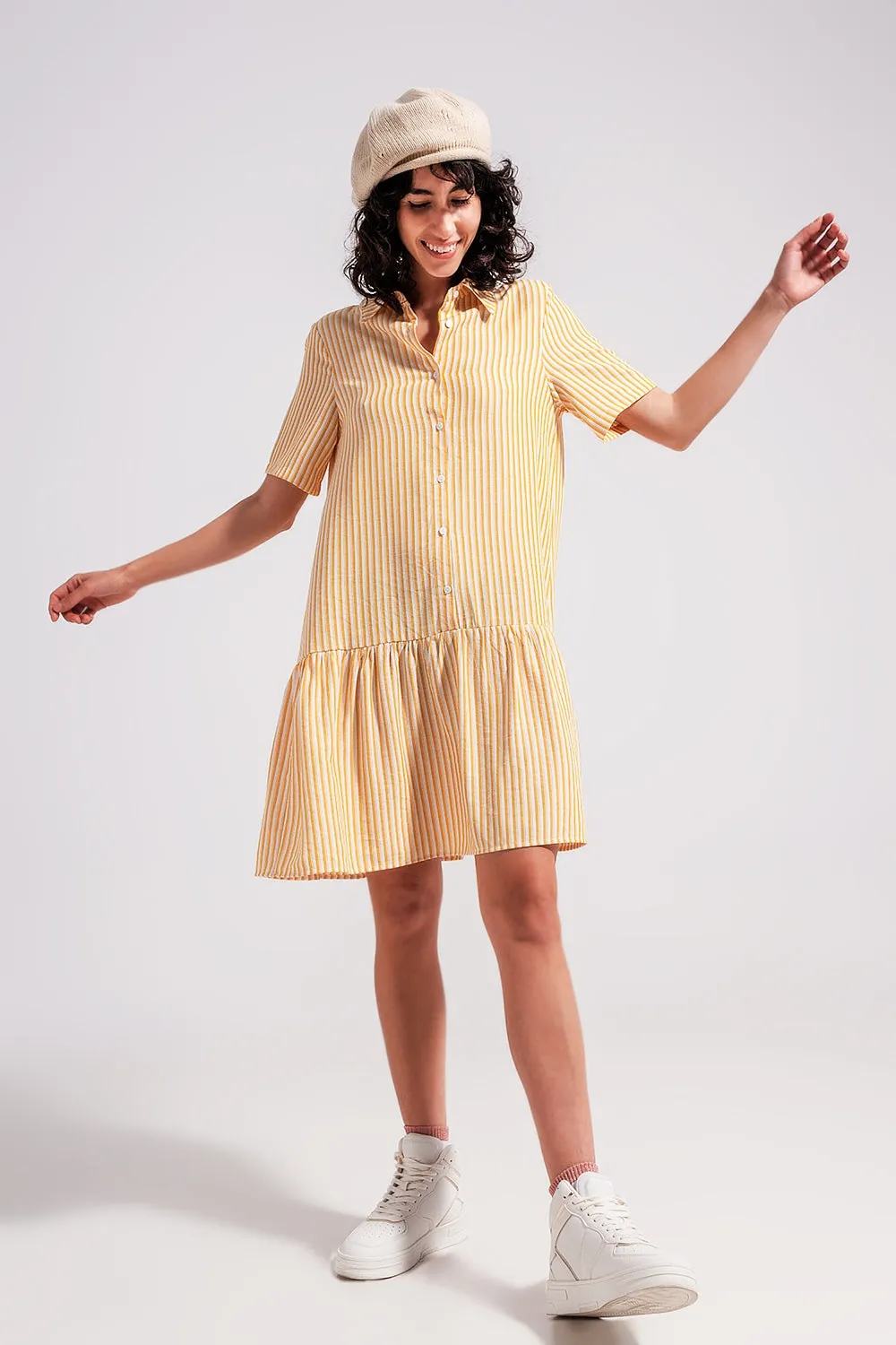 Stripe print mini dress in yellow
