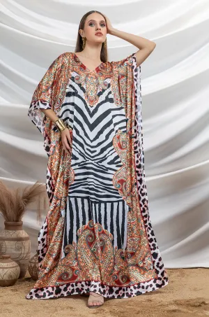 Striped Spirit Soft Satin Women Kaftan with Rhinestones