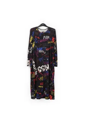 Text print midi-length dress