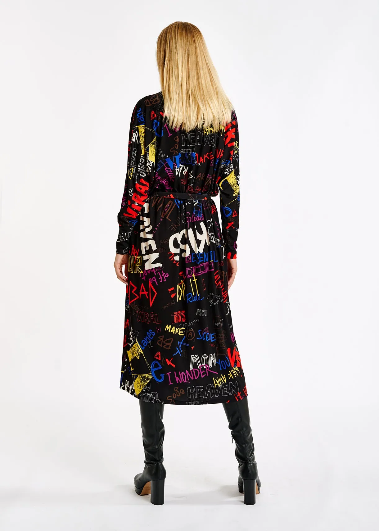 Text print midi-length dress