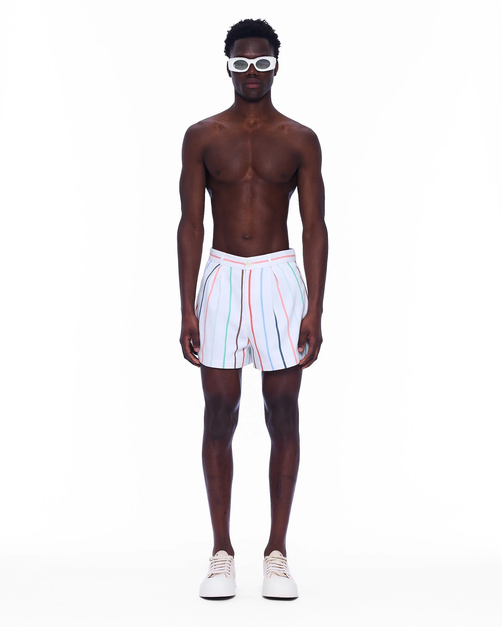 The Mid Rise Pleated Short : Stripe 3