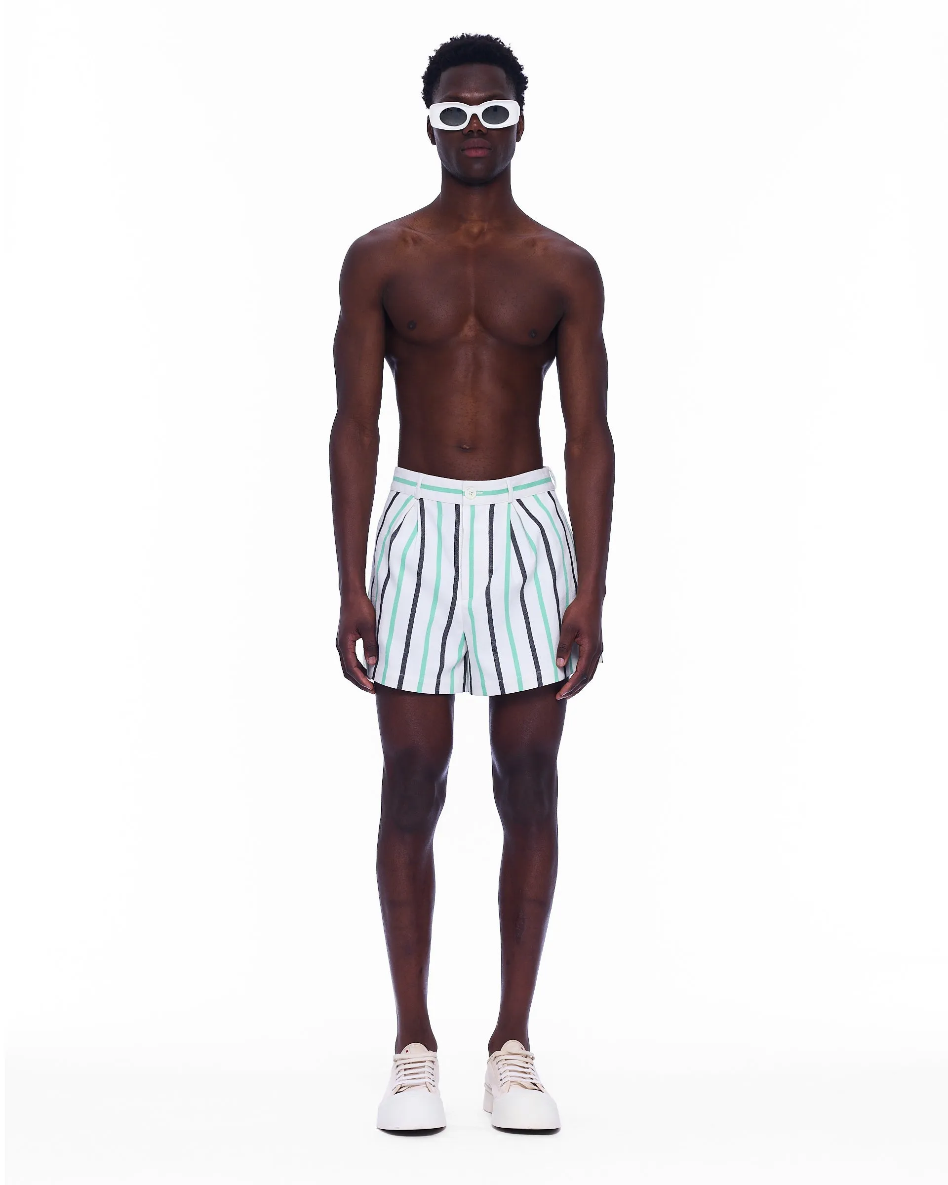 The Mid Rise Pleated Short : Stripe 6