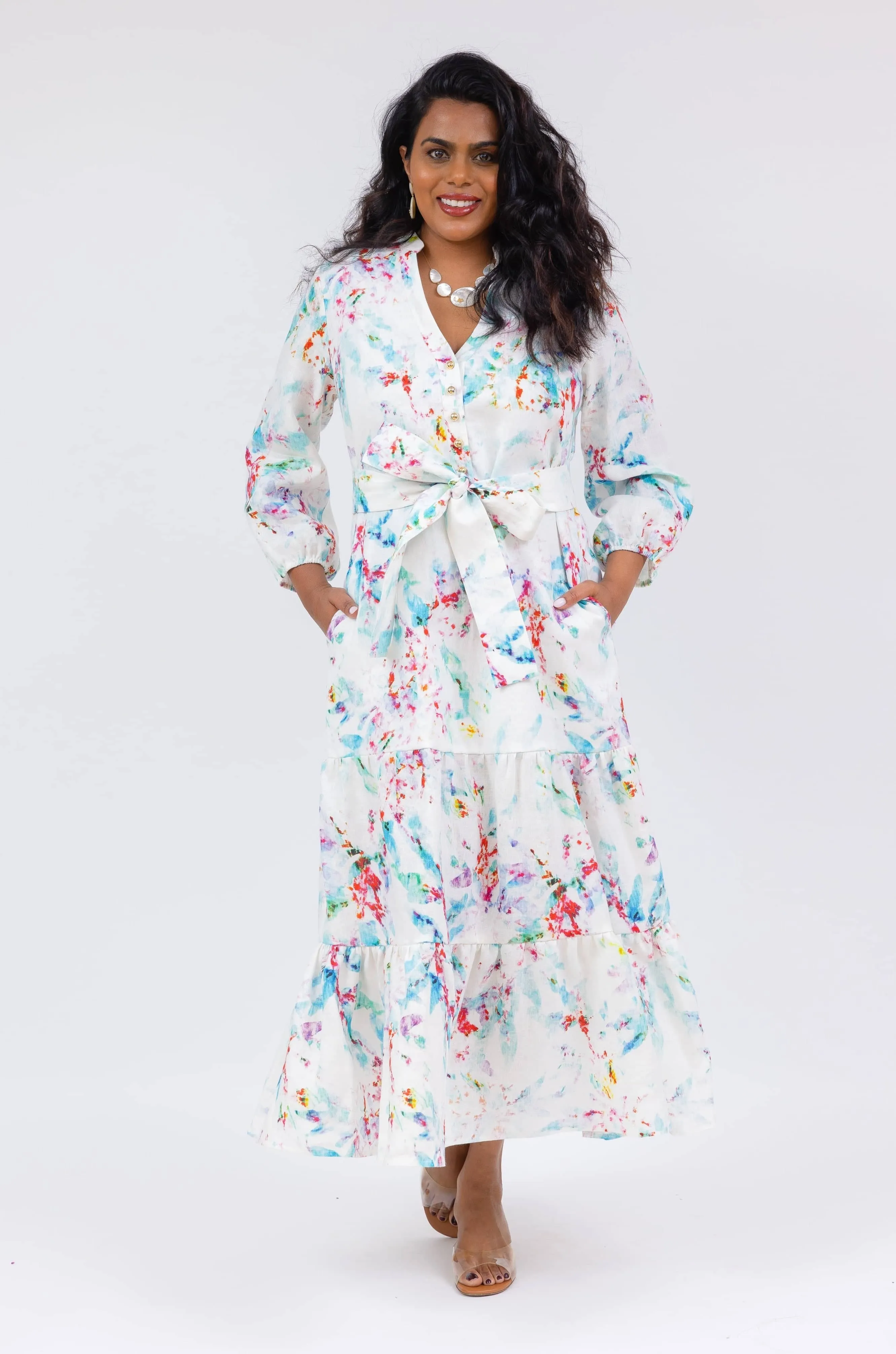The St. Barts Belted Maxi Dress - Linen