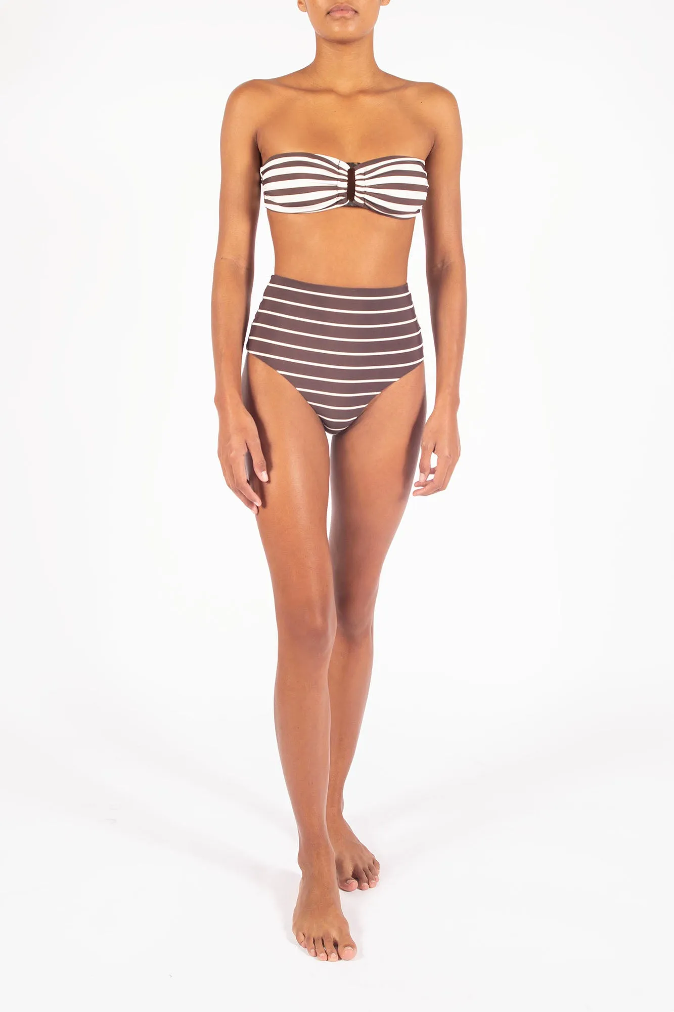 Tortoise Bandeau Bikini Top In Black Even Stripes