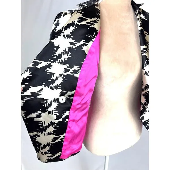 Trina Turk Womens Sz‎ 12 Jacket Wool Silk Blend Black White Lined Blazer