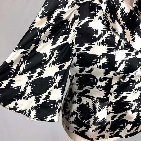Trina Turk Womens Sz‎ 12 Jacket Wool Silk Blend Black White Lined Blazer