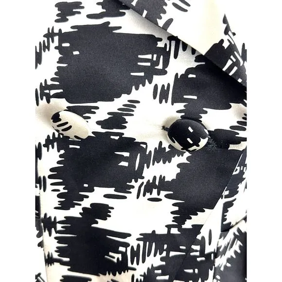 Trina Turk Womens Sz‎ 12 Jacket Wool Silk Blend Black White Lined Blazer