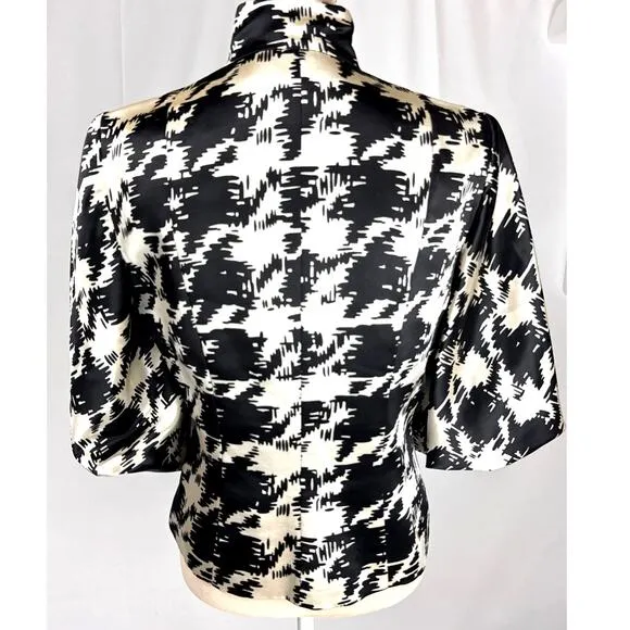 Trina Turk Womens Sz‎ 12 Jacket Wool Silk Blend Black White Lined Blazer