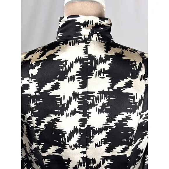 Trina Turk Womens Sz‎ 12 Jacket Wool Silk Blend Black White Lined Blazer