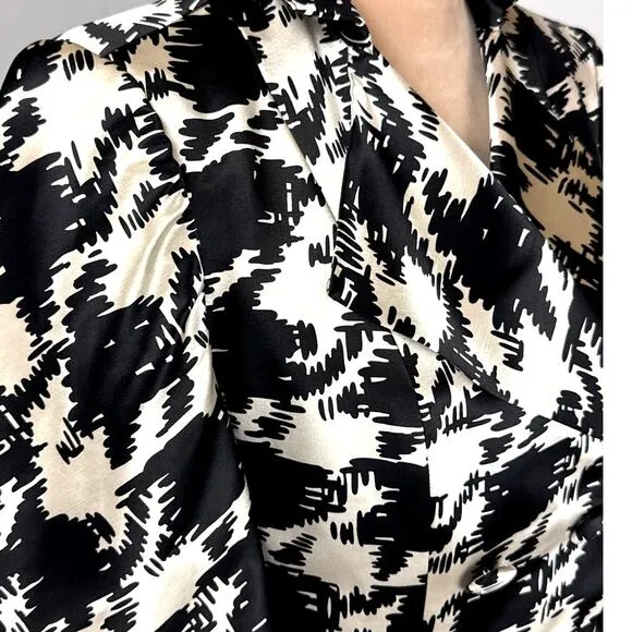 Trina Turk Womens Sz‎ 12 Jacket Wool Silk Blend Black White Lined Blazer