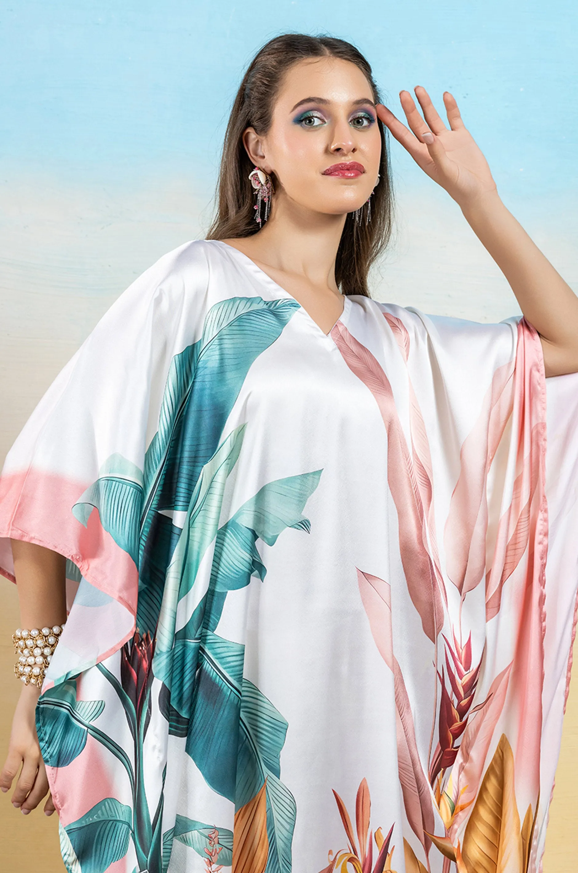 Tropical Breeze Soft Satin Women Dress Kaftan