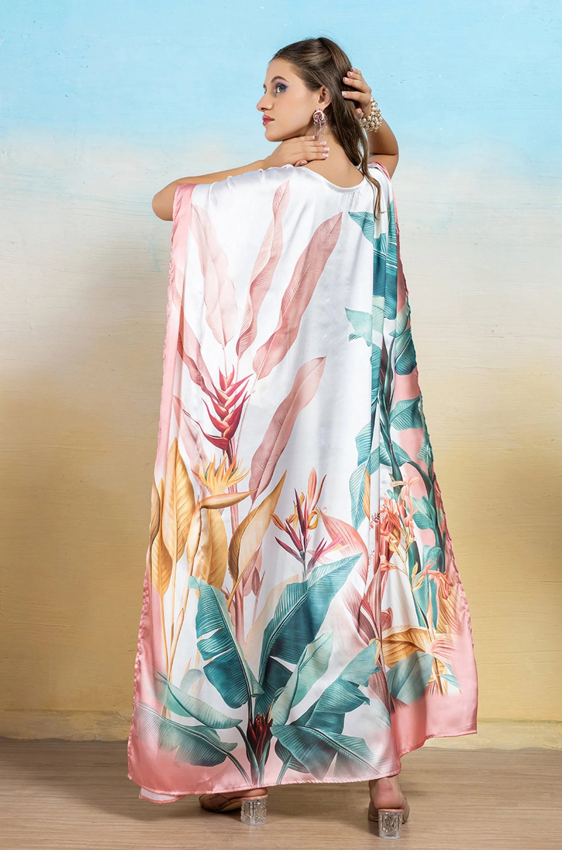 Tropical Breeze Soft Satin Women Dress Kaftan