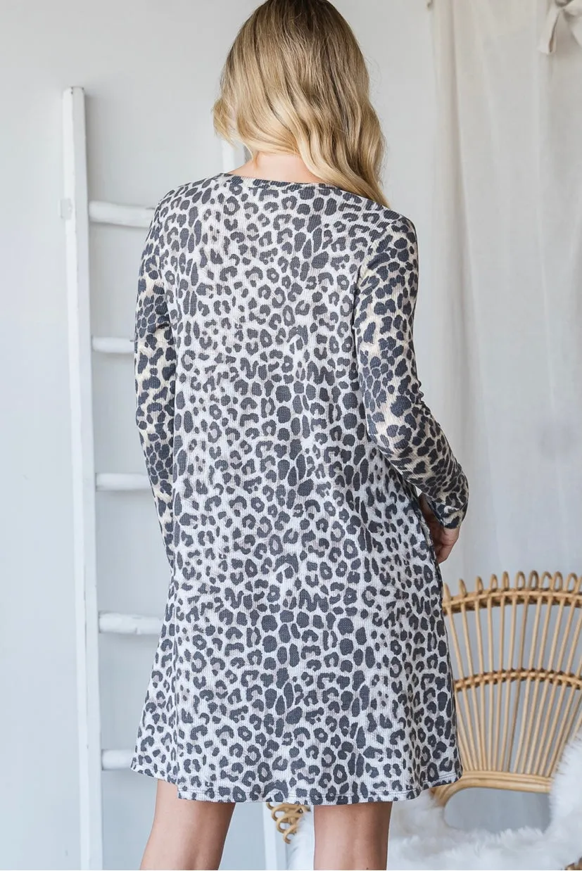 Waffle Knit Leopard Swing Dress