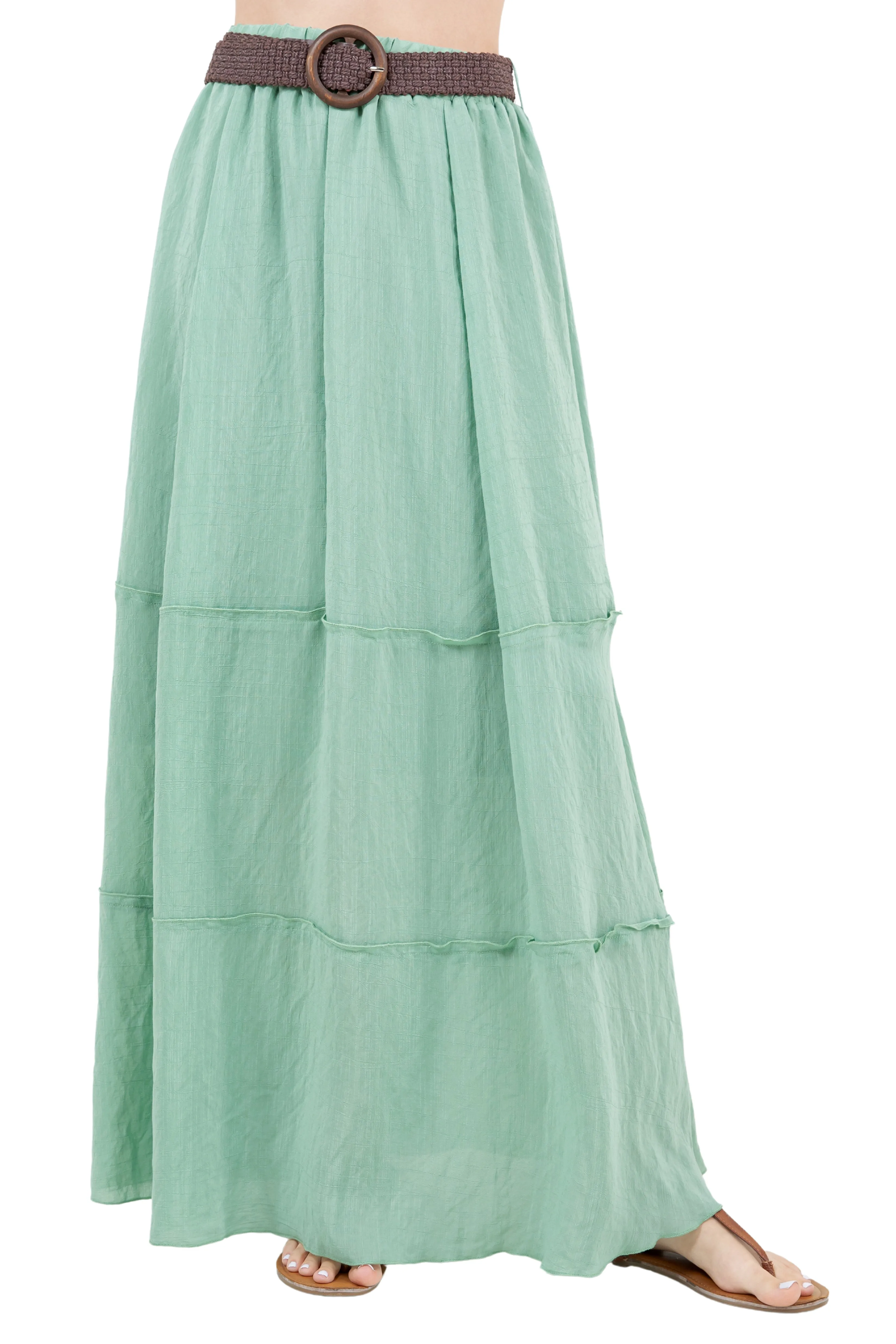 Women's Casual Resort Wear Boho Maxi Skirt with Belt