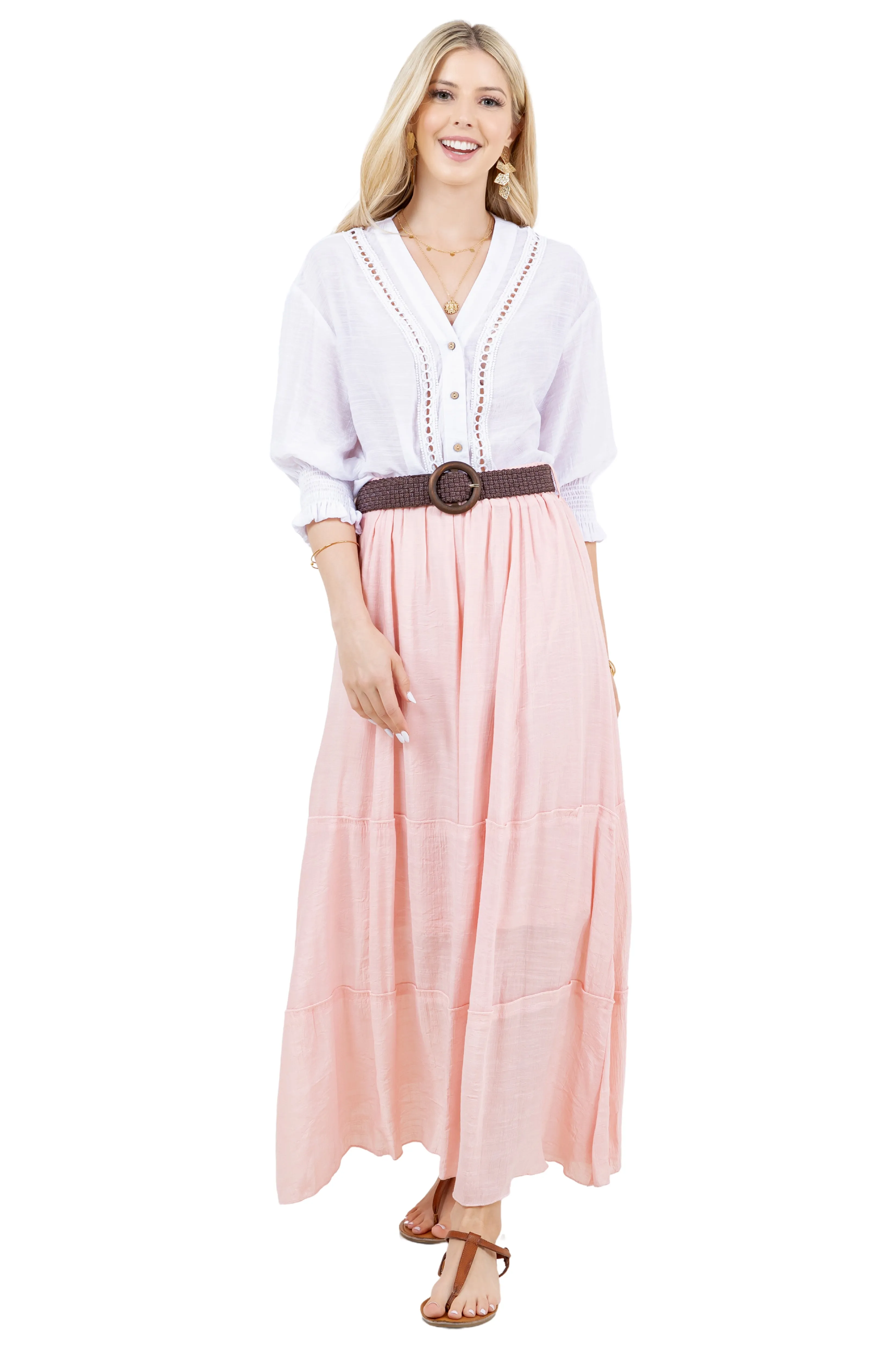 Women's Casual Resort Wear Boho Maxi Skirt with Belt