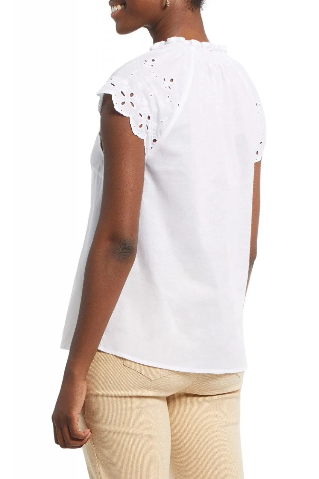 Women's Tribal | Cap Sleeve Eyelet Top | White