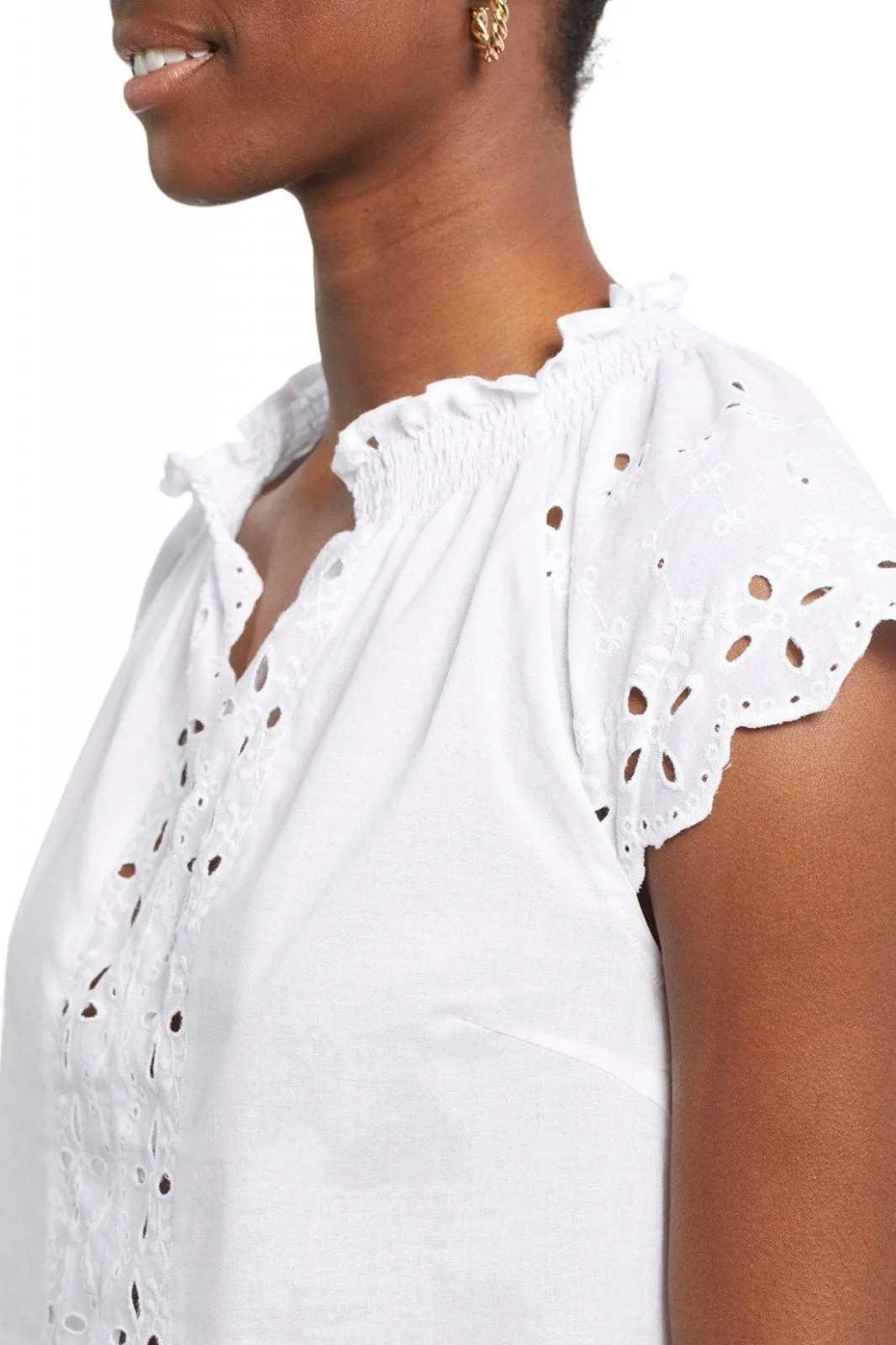 Women's Tribal | Cap Sleeve Eyelet Top | White