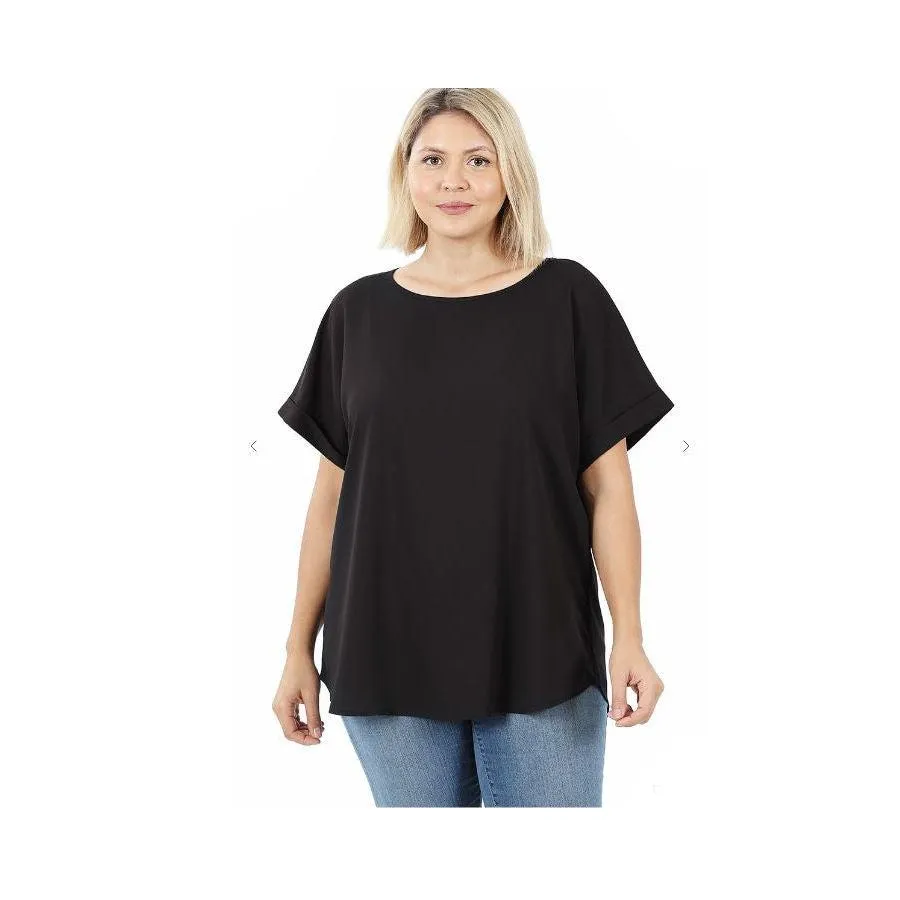 Woven Cuff Sleeve Blouse - Curvy Sizing