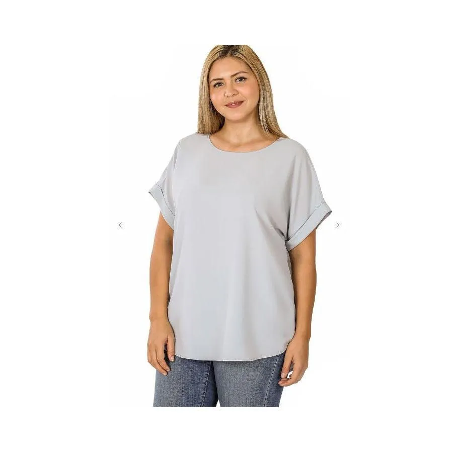 Woven Cuff Sleeve Blouse - Curvy Sizing