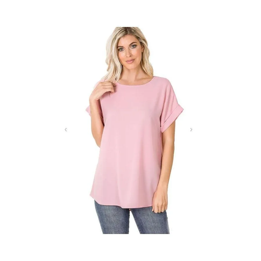 Woven Cuff Sleeve Blouse - Curvy Sizing