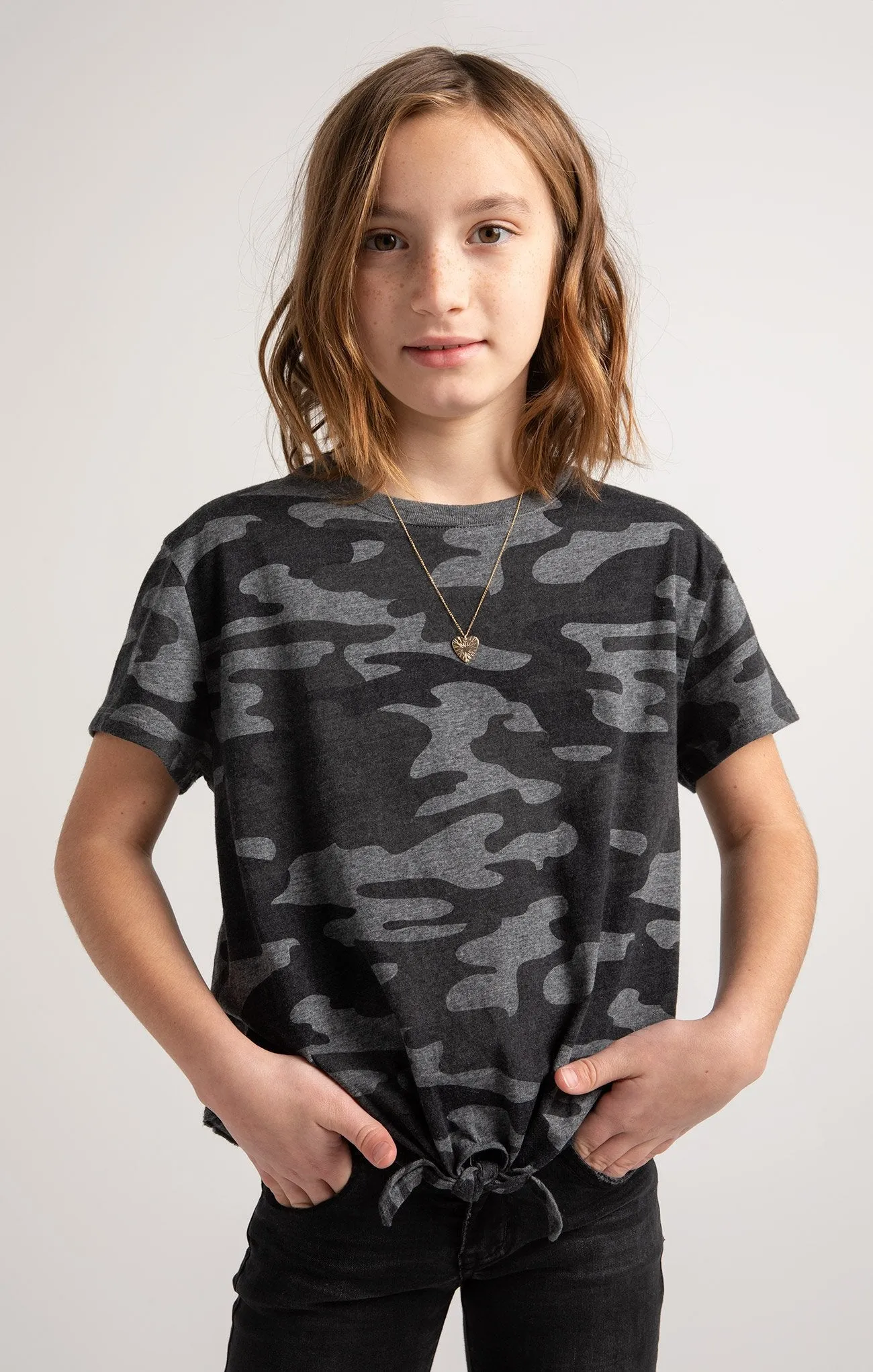 Z Supply Girls Memphis Camo Crew - Charcoal